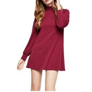 BCBGeneration Mockneck Mini Shift Dress Maroon Red Long Sleeve Size Large
